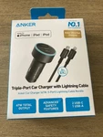 Anker 3-PORT 67W Car Charger With 3' Usb-c Cable Lightning Black Mfi Certified. Fixed Price $28.95.