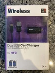 Just Wireless Dual Usb Car Charger High Speed & Sync For Htc. Fixed Price $9.50.