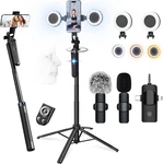 71" Content Creator Essentials Vlogging Kit - 2 Lights & Mics, 360 Rotating. Fixed Price $80.99.