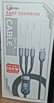 Gadgets And More 3-IN-1 Charging Cable 100W Black Fast Charge Flexible Universal. Fixed Price $5.00.
