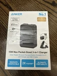 New Open Box Anker 15W Max Pocket Sized 3-IN-1 Charger Black. Fixed Price $76.99.