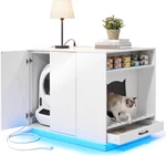 Modern Cat Litter Box Furniture With Led Light & Power Outlets, White. Fixed Price $282.99.