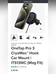Spigen Onetap Pro 3 Cryomax Wireless Car Charger Hook - Black With Blue Accent. Fixed Price $70.00.
