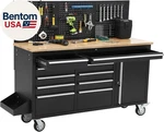 61-INCH Rolling Tool Chest With 10 Drawers & Power Strip, Solid Rubber Wood Top,. Fixed Price $1260.57.