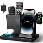 Kingfom Wireless Charging Station, Pu Leather 4 1 Use Black. Fixed Price $77.38.