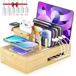 Bamboo Wireless Charging Station For Multiple Devices - Wood Docking Org. Fixed Price $113.99.