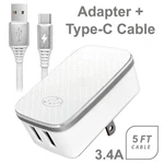White Universal Dual Port Travel Charger Home Wall Adapter With Type-c Cable For. Fixed Price $15.20.