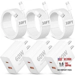 Iphone 17 16 15 Pro Max Charger Fast Charging, 60W Dual 3PACK-10FT White. Fixed Price $38.61.