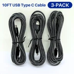 3-PACK 10FT Extra Long Usb Type Cable Fast Charger Braided Cord For Samsung Lg. Fixed Price $12.59.