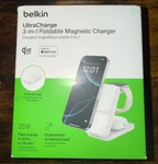 Belkin MAGSAFE/QI2 Ultracharge 3-IN-1 Foldable Magnetic Charger 25W White. Fixed Price $61.99.