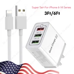 3PORTS QC3.0 Fast Charger Usb Cable Wall Block For Iphone 14 13 12 11 8 7 6 Lot. Fixed Price $10.25.