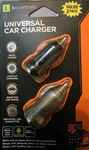 Iessentials Universal Car Charger 2-PACK (black & Silver). Fixed Price $10.95.