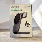 Aukey Magfusion Z 3-IN-1 Foldable Magnetic Fast QI2 Charger, Gray. Fixed Price $90.00.