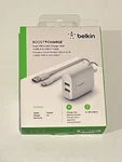 Belkin WCE001DQ1MWH Boostcharge Dual Usb-a Wall Charger 24W W/ Cable Open Box. Fixed Price $10.75.