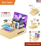 Eco-friendly Bamboo Wireless Charging Station With 7 Usb Ports & Fast. Fixed Price $92.61.