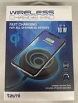 Tzumi Wireless Charge Pad 10W, Fast Charging, For All Qi Devices, W/ 3 Ft. Cable. Fixed Price $10.00.