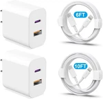 20W Dual Port Fast Charger Block 2-PACK With 6FT & 10FT Mfi-certified.... Fixed Price $22.03.