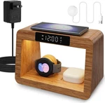 Bamboo Wireless Charging Station, 5 1 With Light & Clock .... Fixed Price $80.70.
